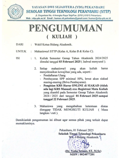 Jadwal Semester Genap 2024/2025